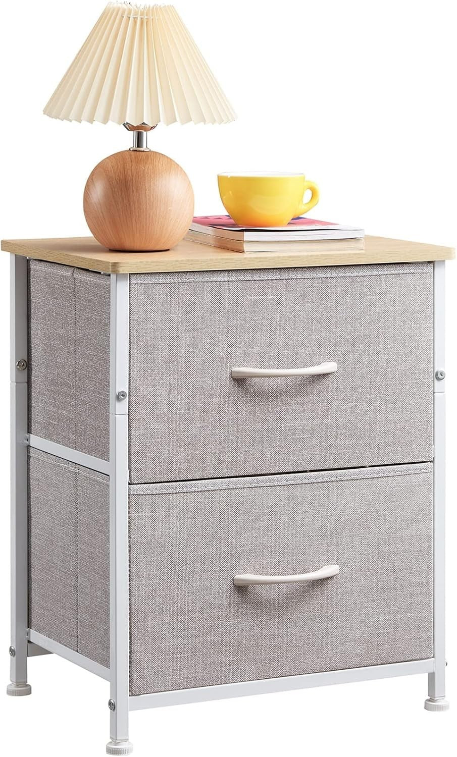 Modern Grey Bedside Tables Set of 2 with Fabric Drawers, Lightweight Cabinets