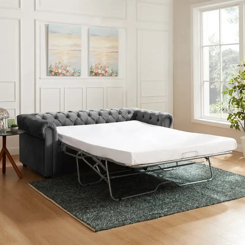 Velvet Chesterfield Pull Out Sofa Bed 2 Seater With Mattress Grey