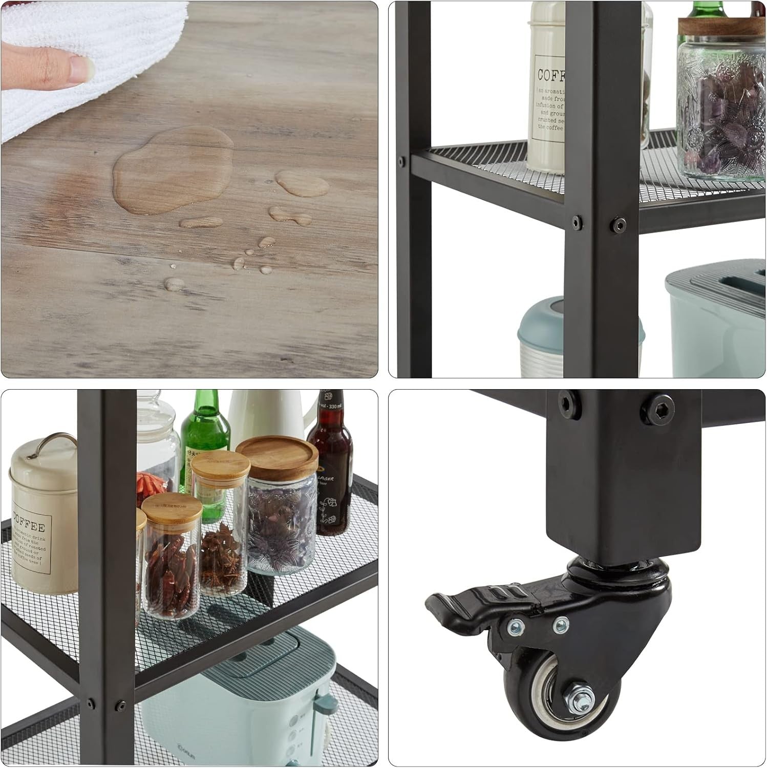 3 Tier Kitchen Trolley on Wheels Industrial Storage Cart Utility Serving Rack