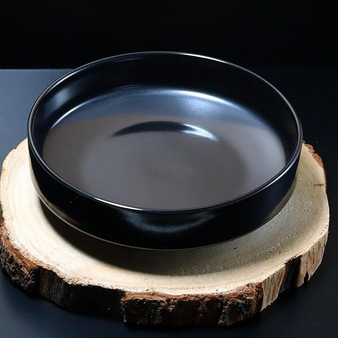 6pc Black Ceramic Pasta Plates 23cm Matte Glaze Microwave Dishwasher Safe