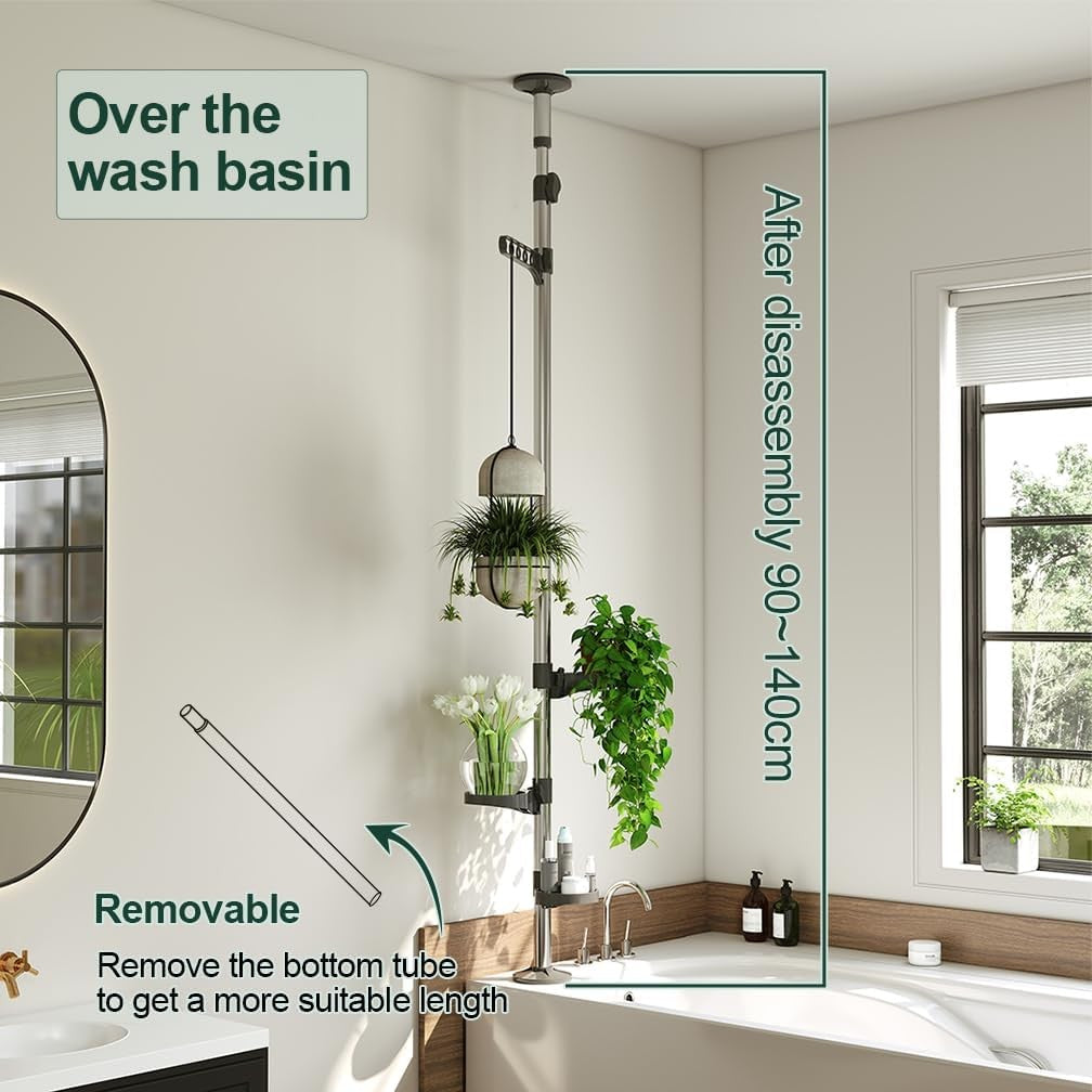 3 Tier Adjustable Indoor Plant Stand Floor to Ceiling Tension Pole Shelf Space S
