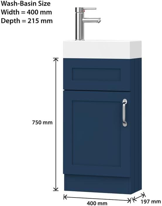 Slim 400mm Bathroom Vanity Unit with Basin Blue Floor Standing Sink Cabinet