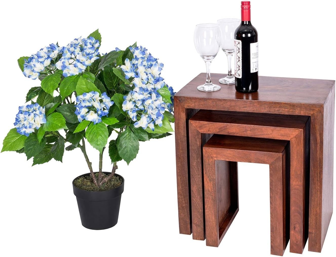70cm Artificial Blue Hydrangea Plant in Black Pot Faux Flower Home Office Decor