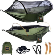 2-Person Camping Hammock Tent Green | 114x55in Bug Net + Rainfly + Tree Straps