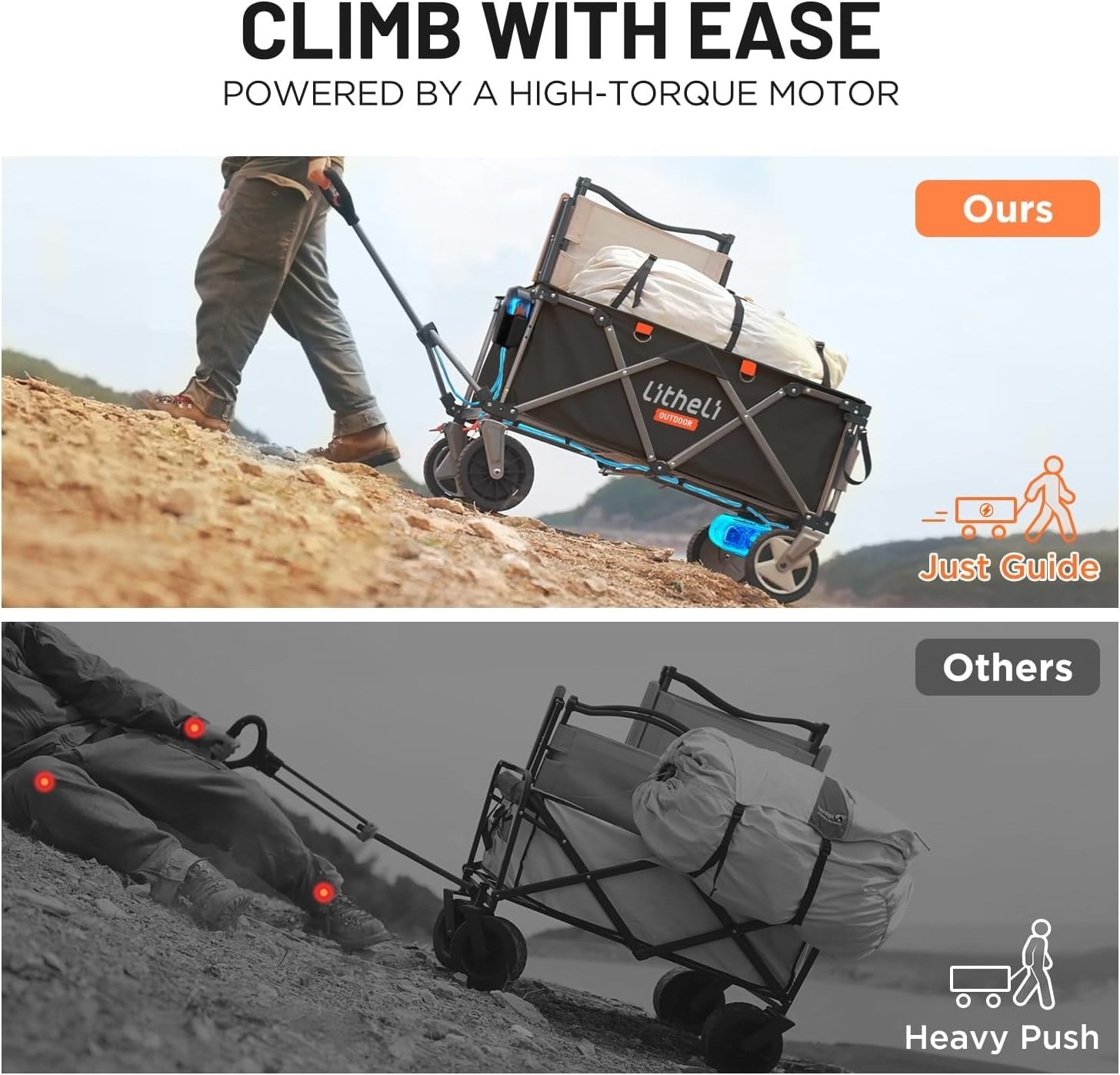Electric Folding Festival Wagon 200L 60kg Off-Road Push Pull Beach Trolley Cart