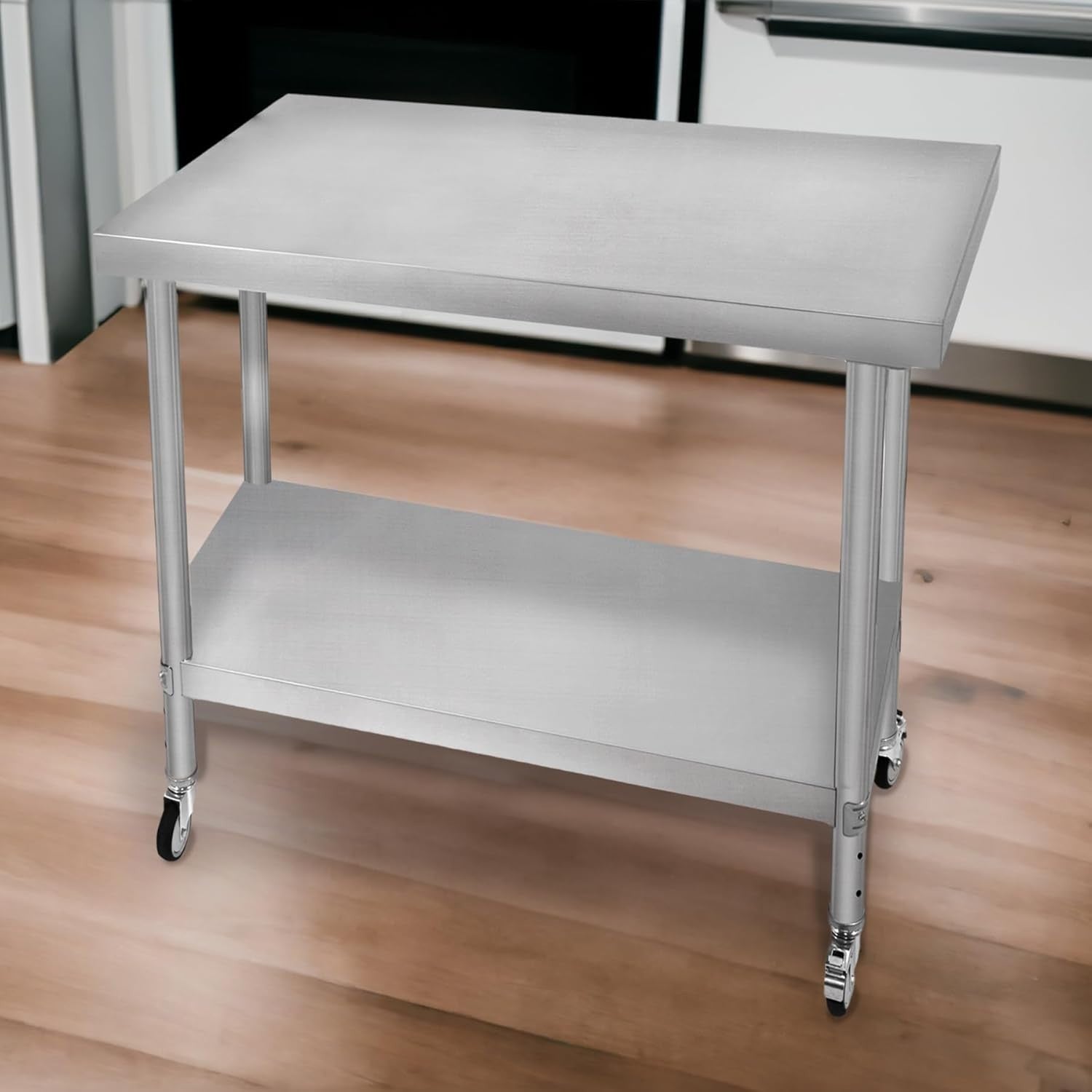 Stainless Steel Mobile Prep Table 160kg Kitchen Work Bench 90x76 Shelf Wheels