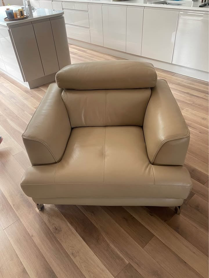 Beige Large L-Shape Corner Sofa Luxe Leather (PTP)