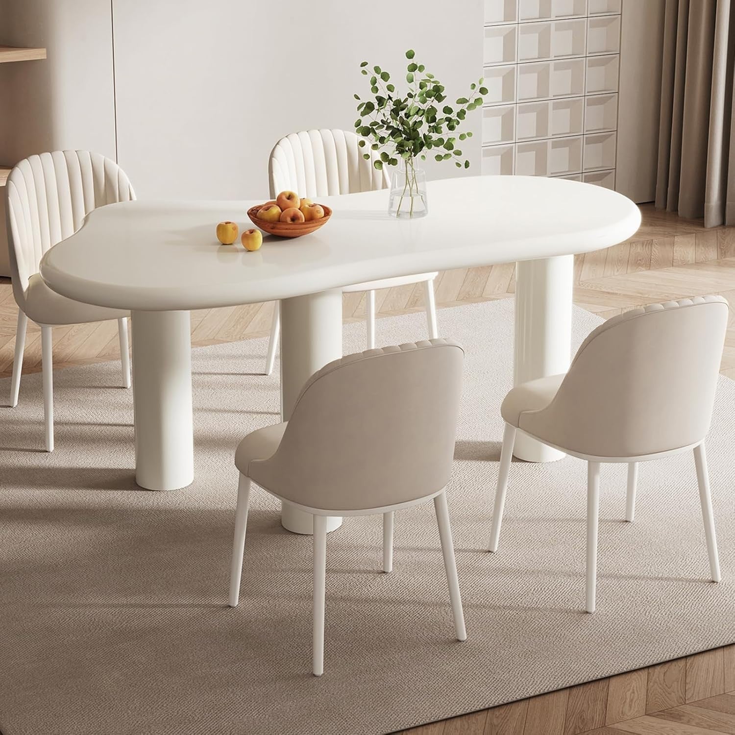 Modern White Irregular Dining Table 158CM 3-Leg Acrylic Top for 4-6