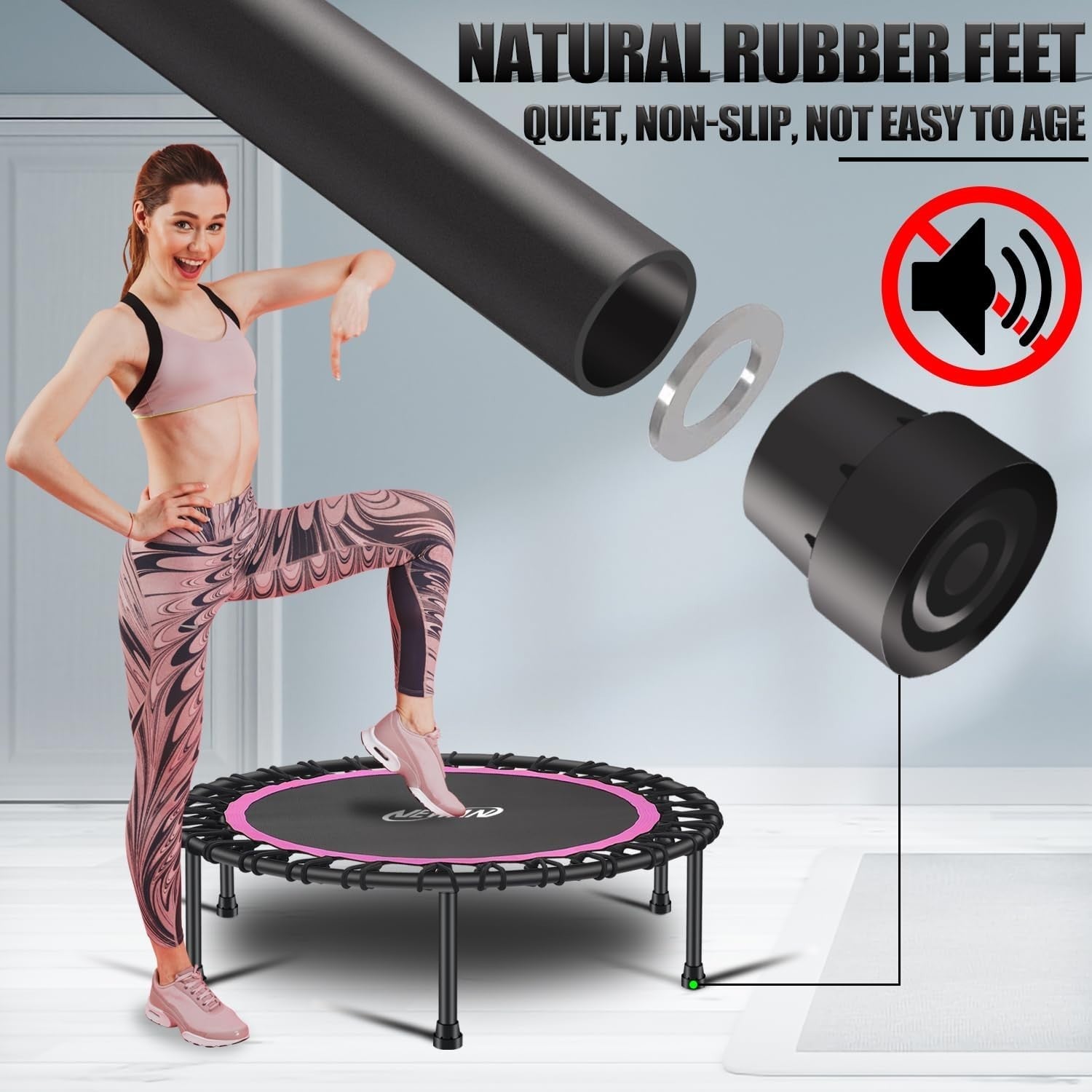 40in Silent Fitness Rebounder Trampoline Bungee Indoor Cardio