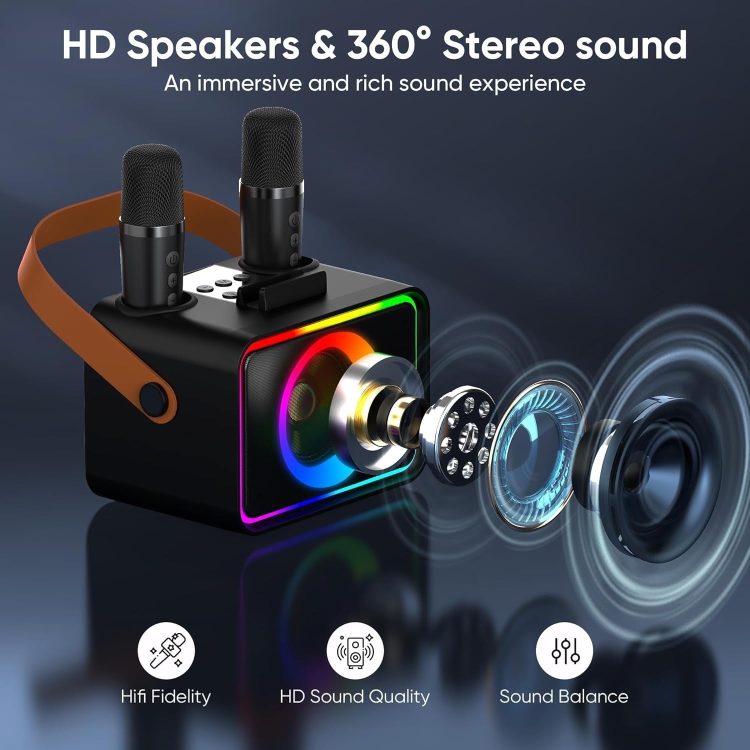 Karaoke Machine 2 Wireless Mics Bluetooth LED Party Speaker