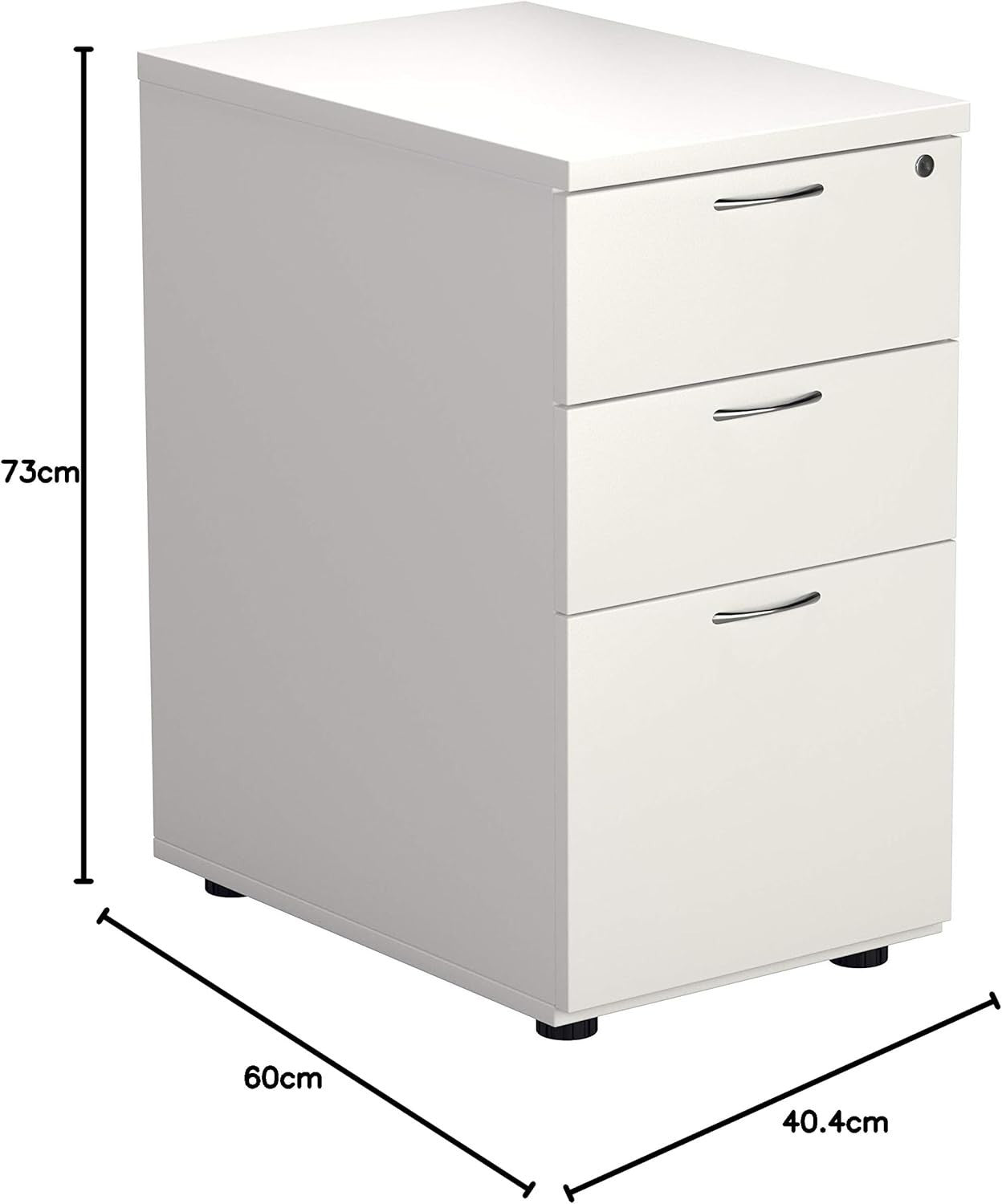 White 3 Drawer Lockable Filing Cabinet 40.4x60x73cm Wood