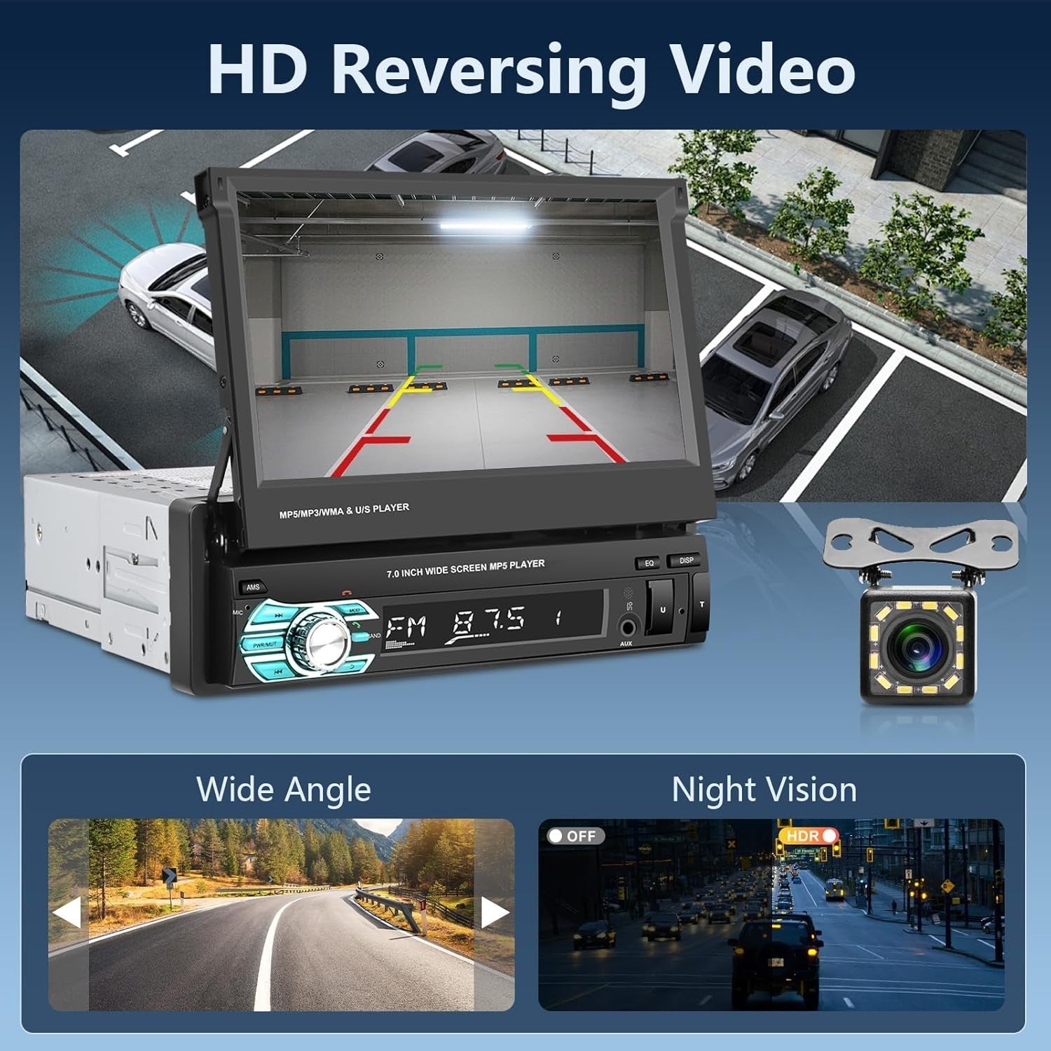 7" Single Din Car Stereo Wired CarPlay Android Auto Bluetooth FM