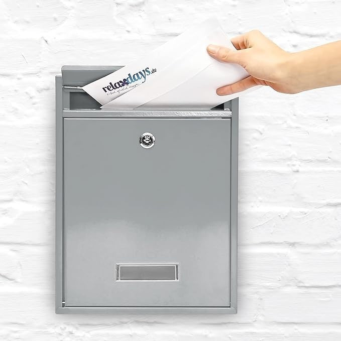 Wall Mounted Lockable Mailbox Silver Metal Secure Post Box 26.5x35x8.5cm