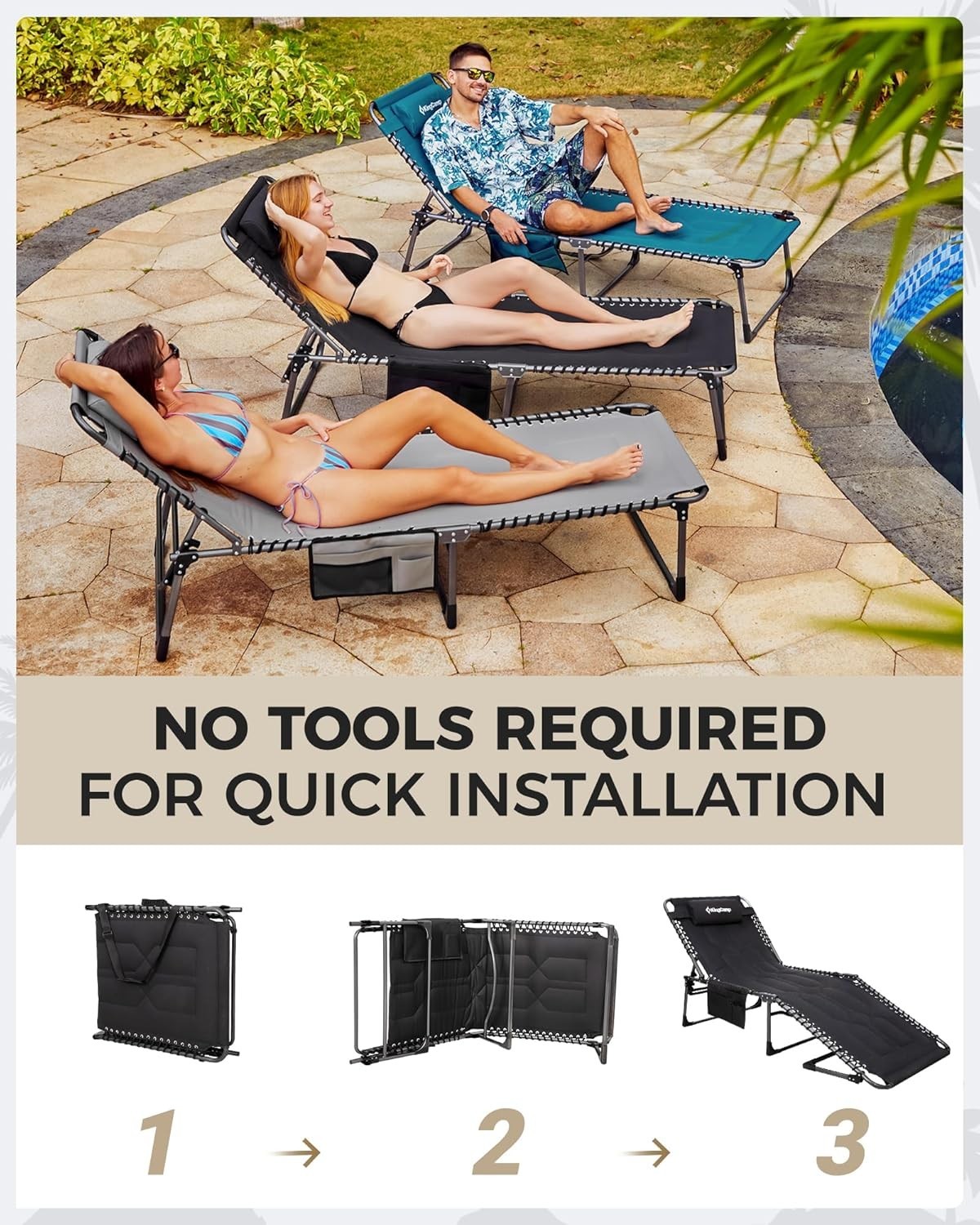 Heavy Duty Folding Reclining Sun Lounger Padded Bed Garden Chair 200kg