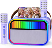 Girls Karaoke Machine 2 Mics Bluetooth LED Party Speaker Purple