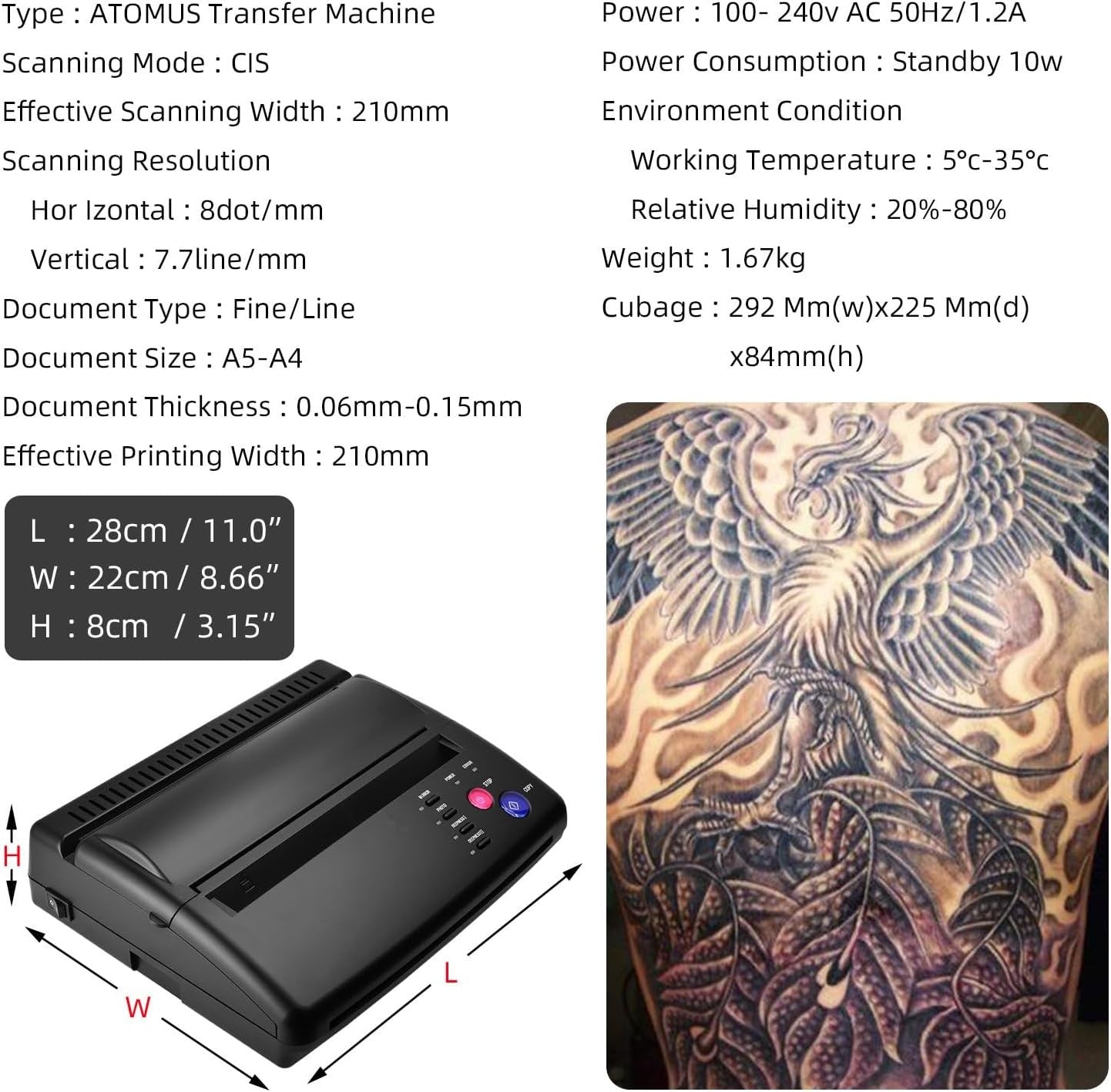 Tattoo Thermal Stencil Printer Copier A4 Transfer Machine USB Black
