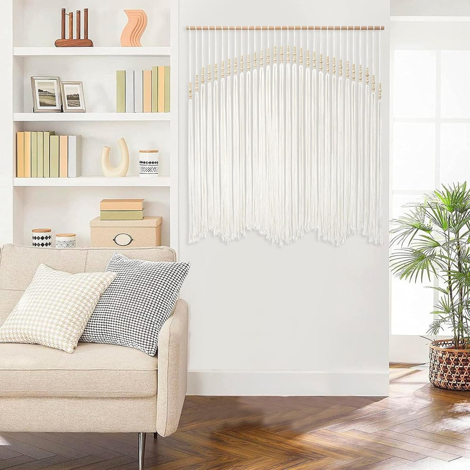 Beige Macrame Wall Hanging Large Boho Tapestry 42x33" Decor