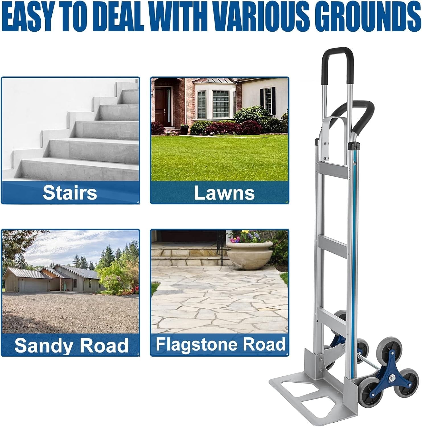 2 in 1 Aluminium Stair Climbing Hand Truck 650lb 6 Wheel Dolly