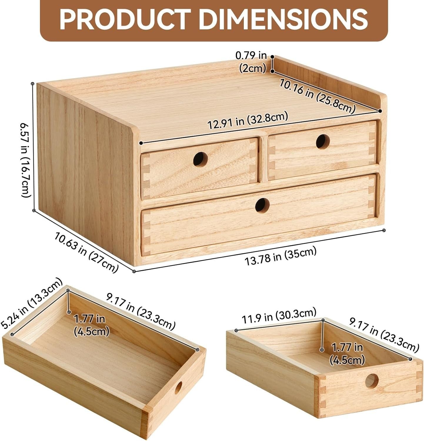 Wood Desktop Organizer with 3 Drawers & 2 Layers – Office & Home Storage