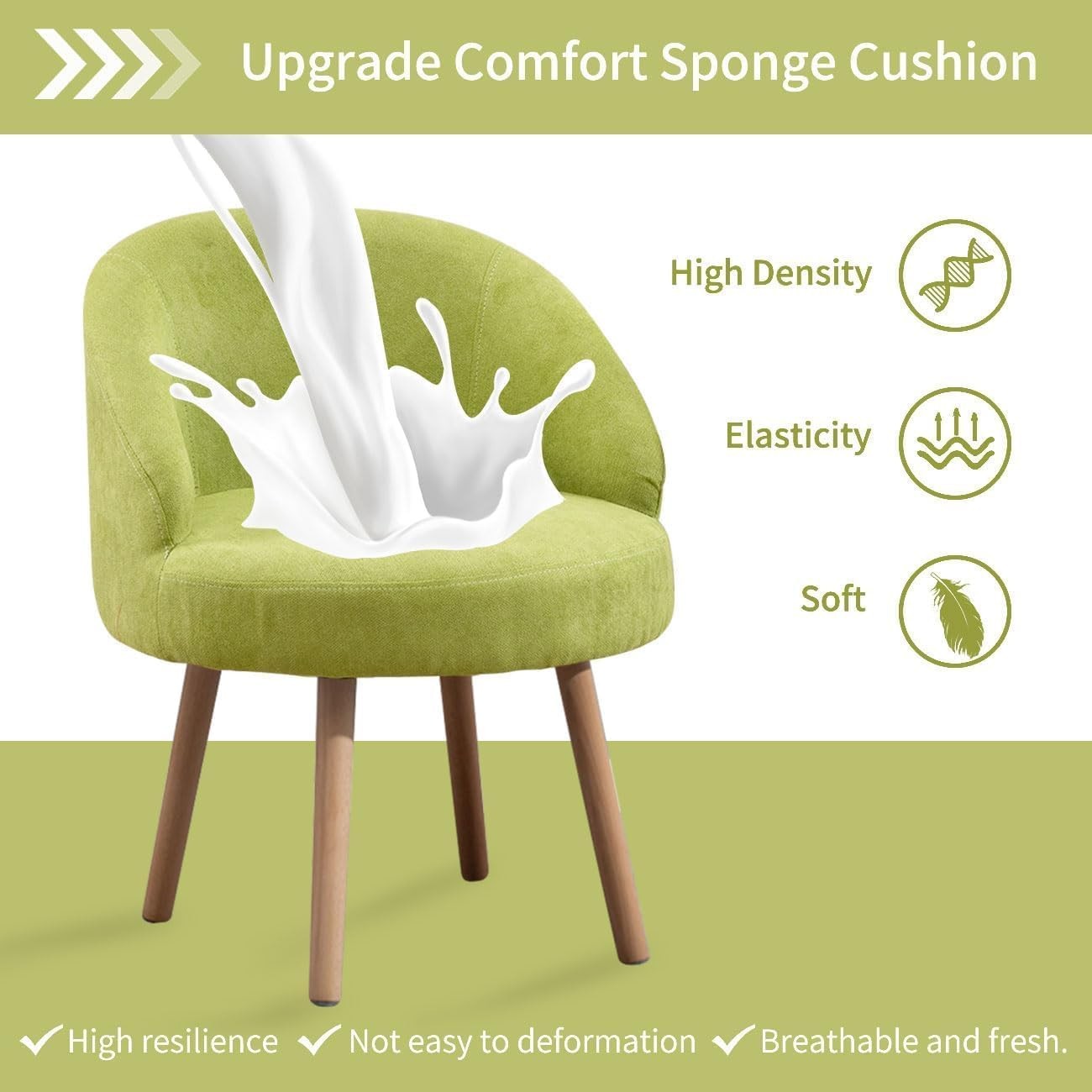 Set of 2 Green Linen Tub Chairs Upholstered Accent Seats