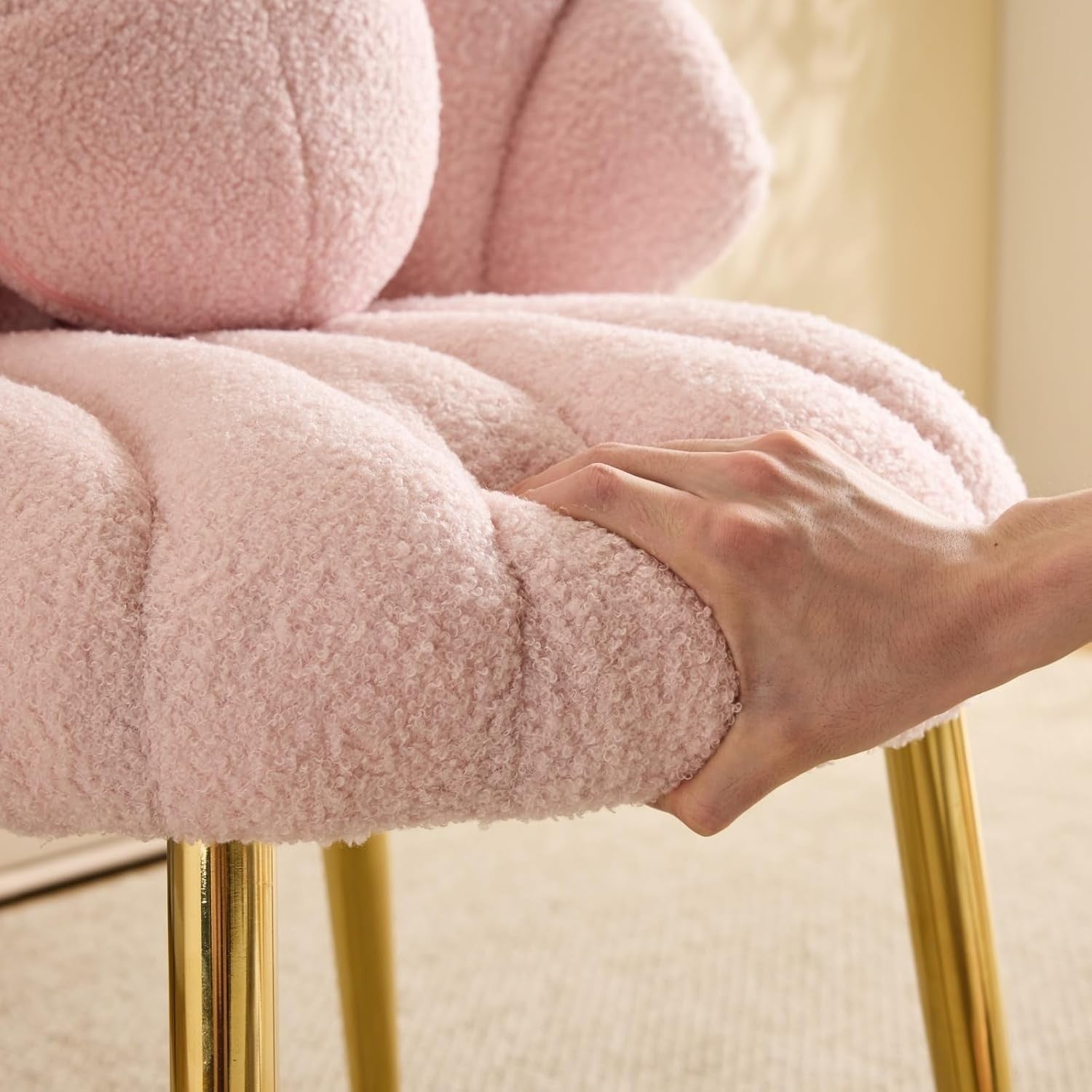 Pink Teddy Accent Chair Gold Legs Vanity Dressing Table Armchair