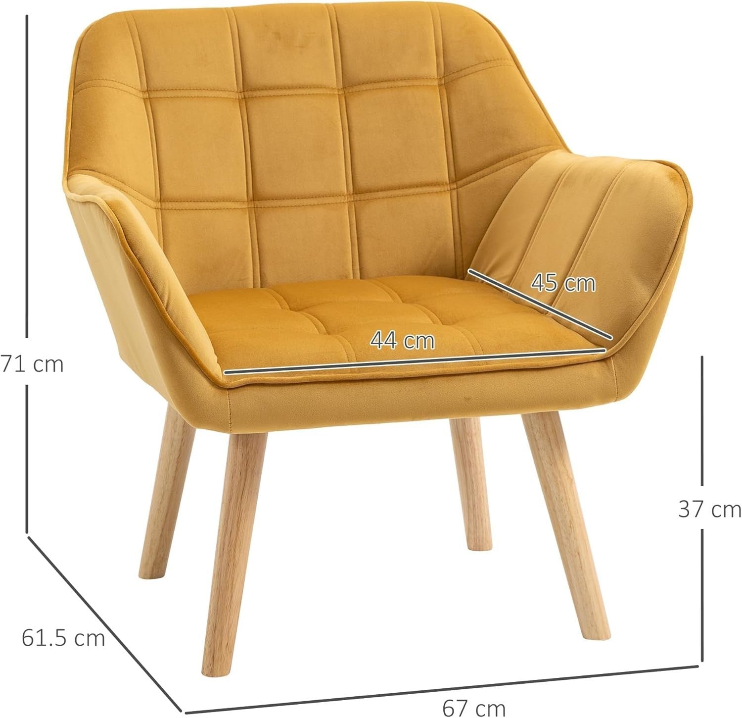 Yellow Velvet Armchair Wide Arm Accent Chair Modern Bedroom Lounge Seat
