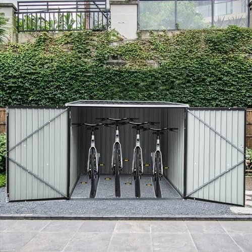 Metal Garden Bike Shed Pent Roof 4-Bike Locking Racks Outdoor Storage