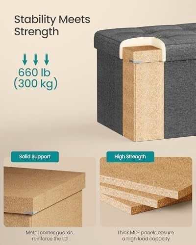 Dark Grey Storage Ottoman Bench 76cm Folding Seat Footstool Bed End Stool
