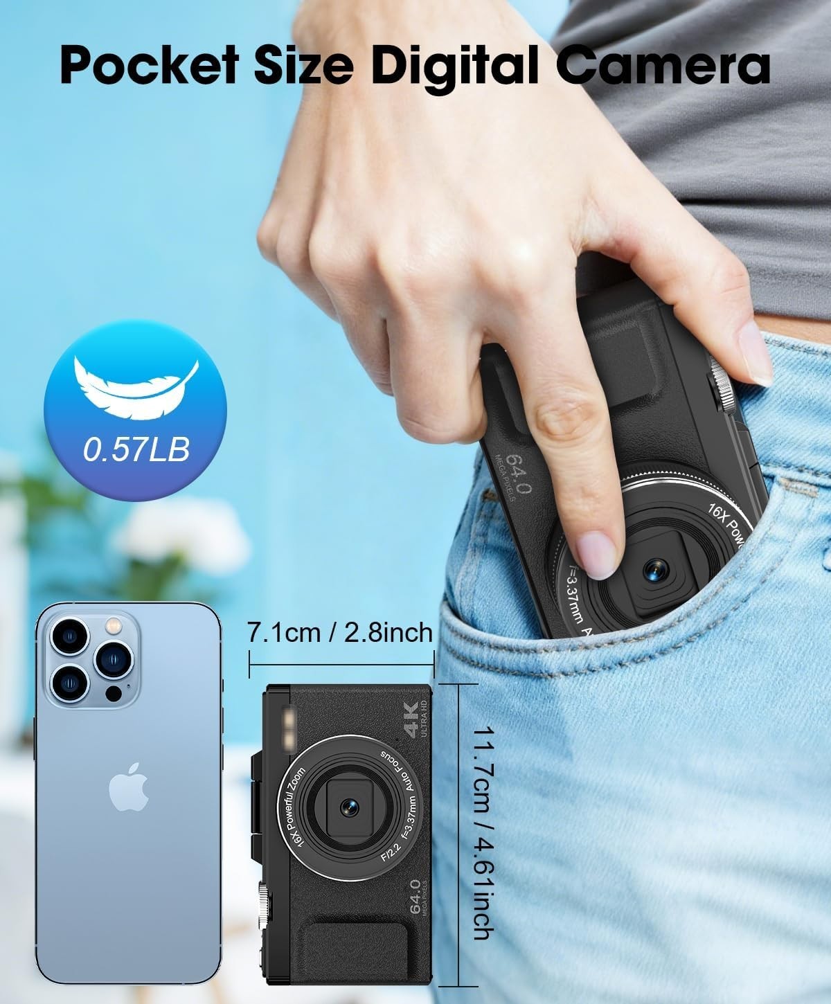 4K 64MP Digital Camera Flip Screen Vlogging Camera 32GB 2 Batteries