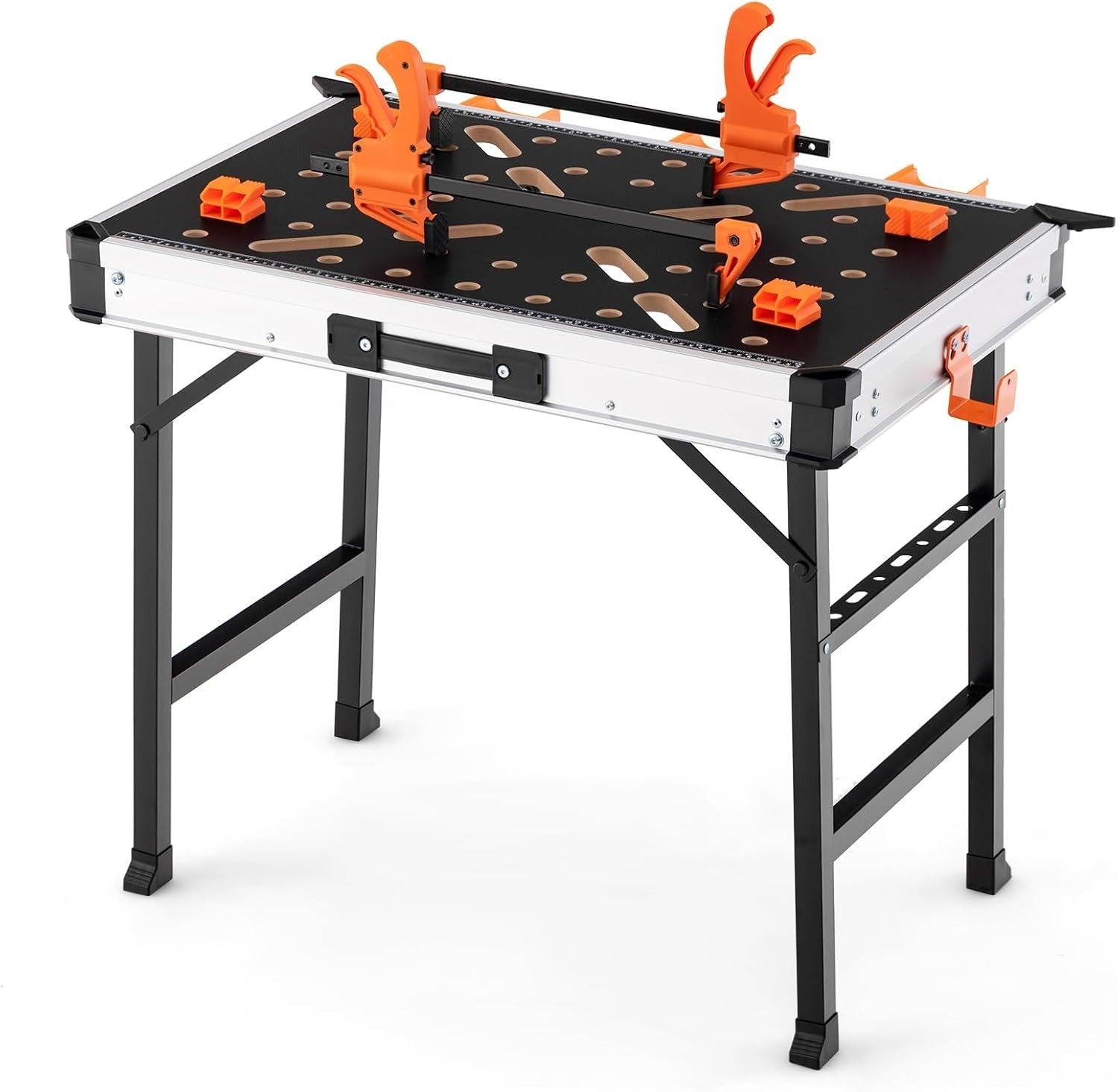 Folding Heavy Duty Workbench 450kg with Clamps Storage Boxes Portable Table