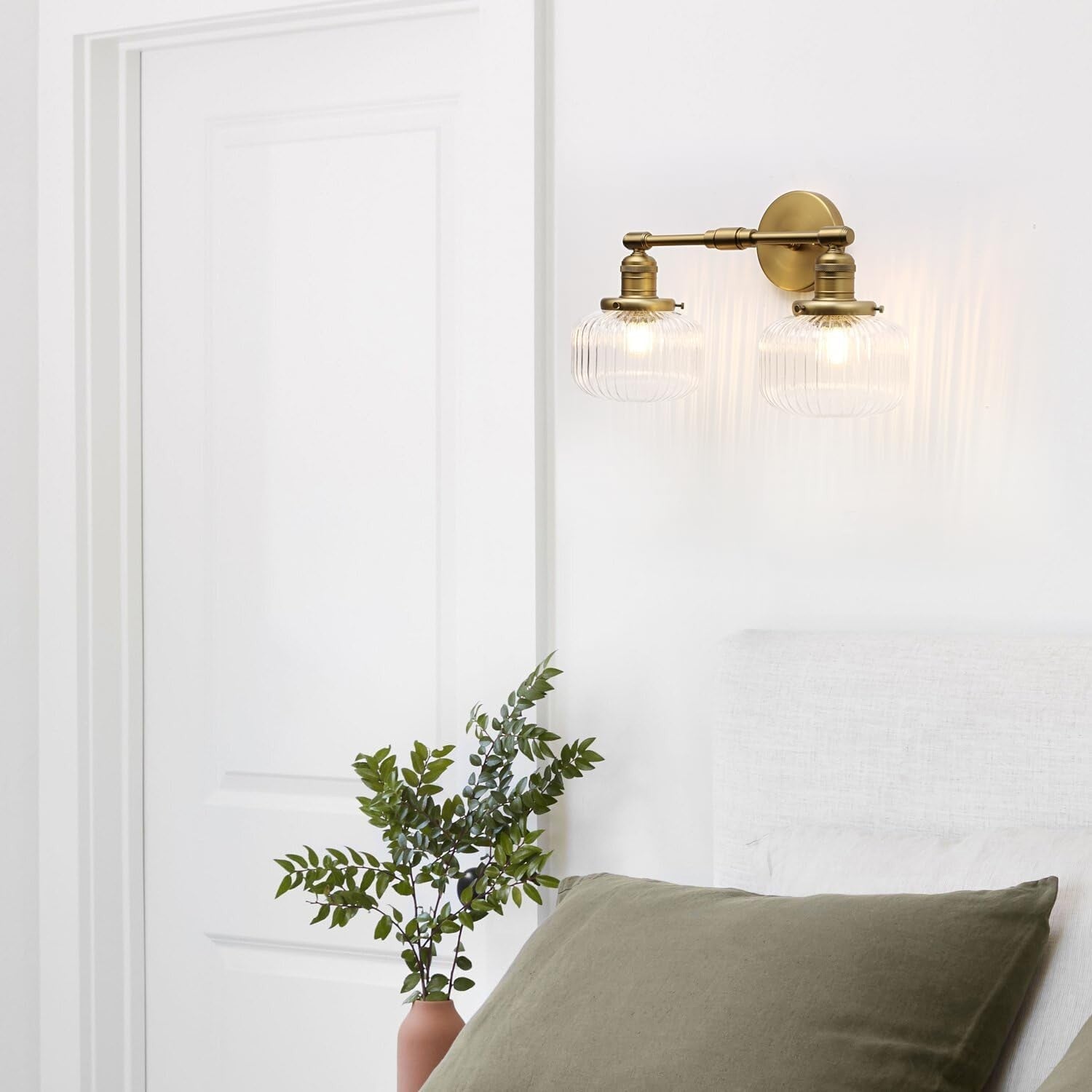 Industrial 2-Light Antique Brass Glass Wall Sconce | Vintage Bathroom Vanity Lig