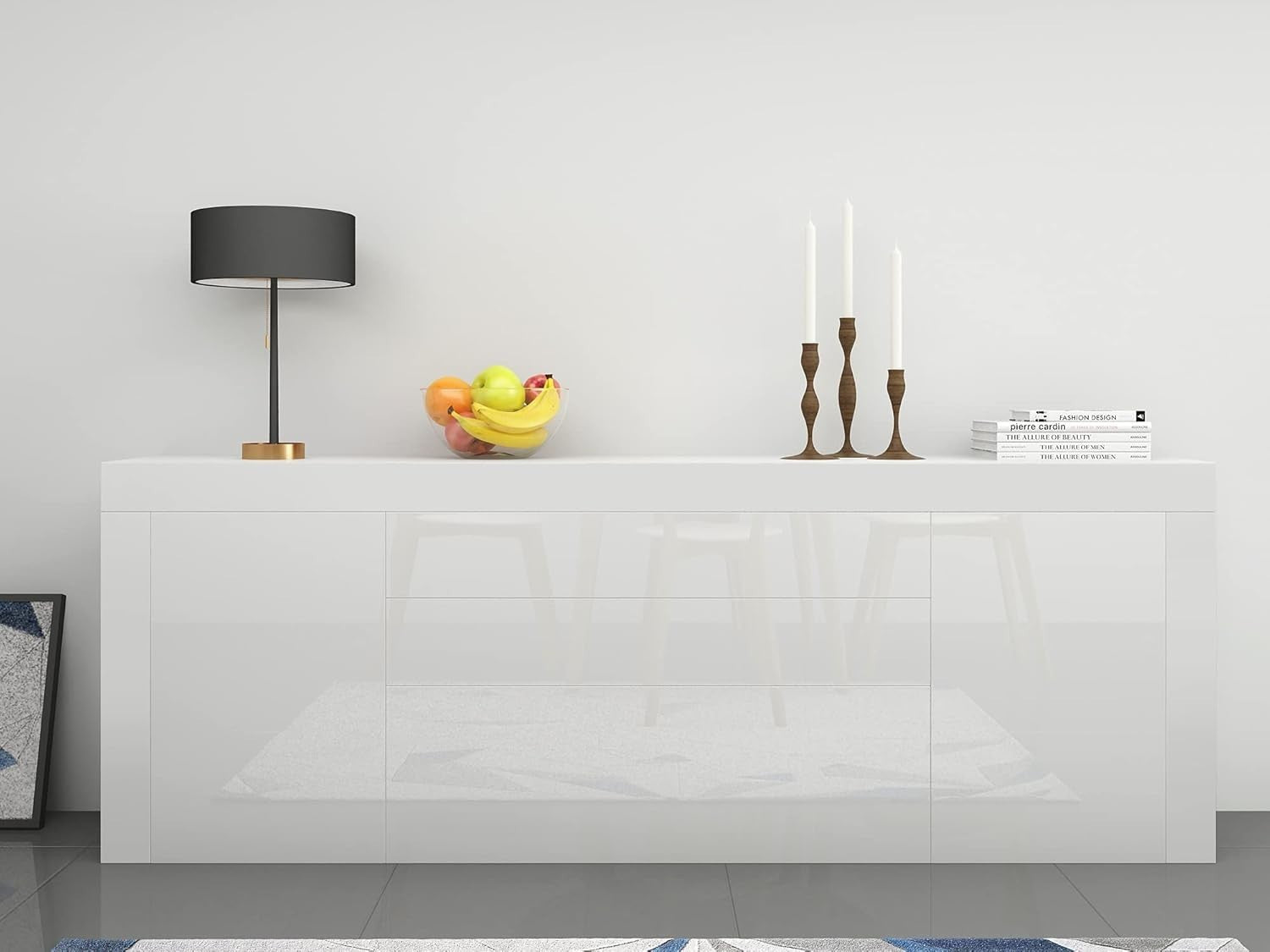 Modern White Sideboard 200cm Gloss Cabinet Unit Storage Drawers Doors