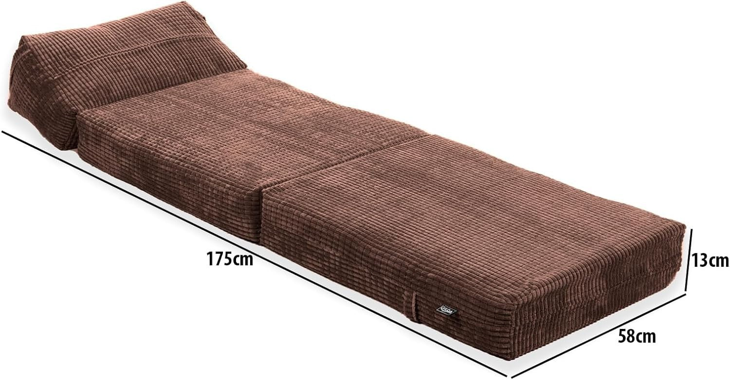 Brown Fold Out Futon Chair Bed Single Sofa Corduroy Foam Guest Mattress