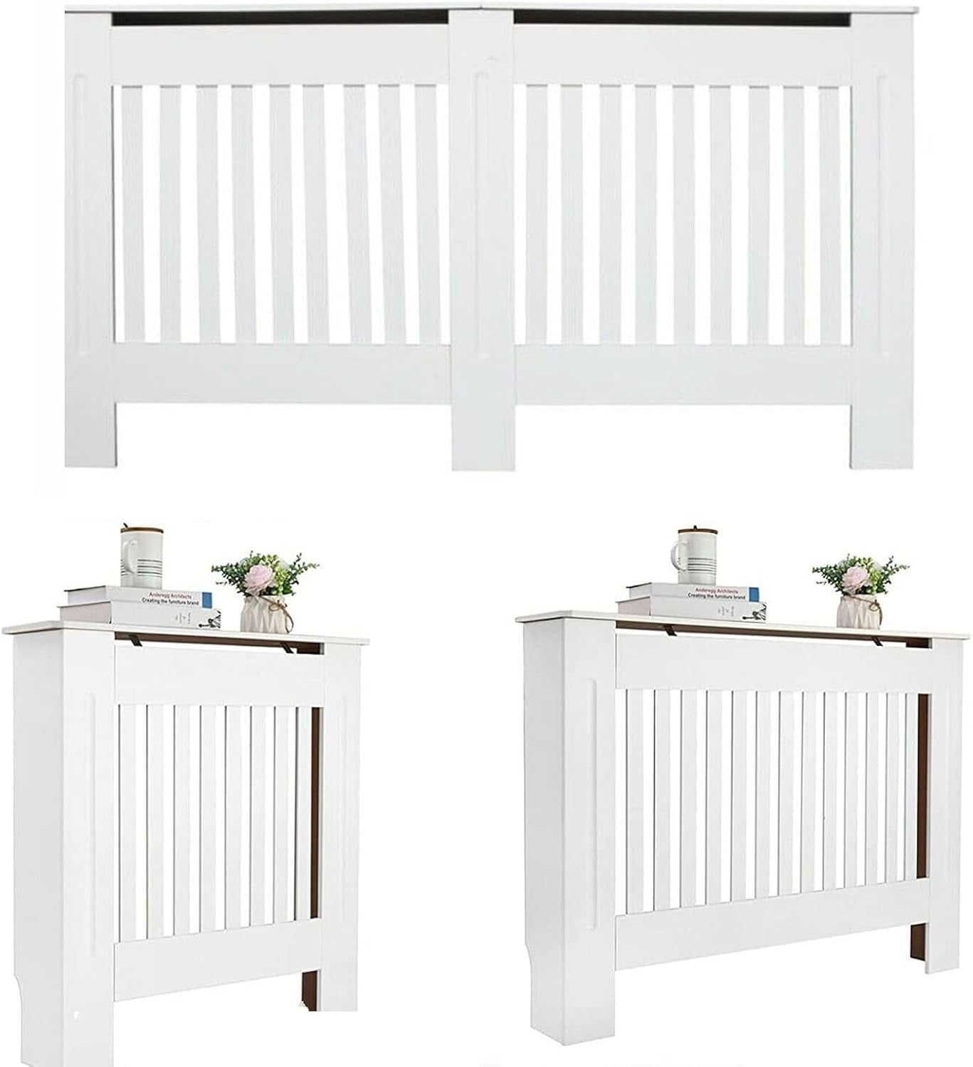 White Radiator Cover Cabinet Medium MDF Slatted Grill Modern Heating Unit Shelf