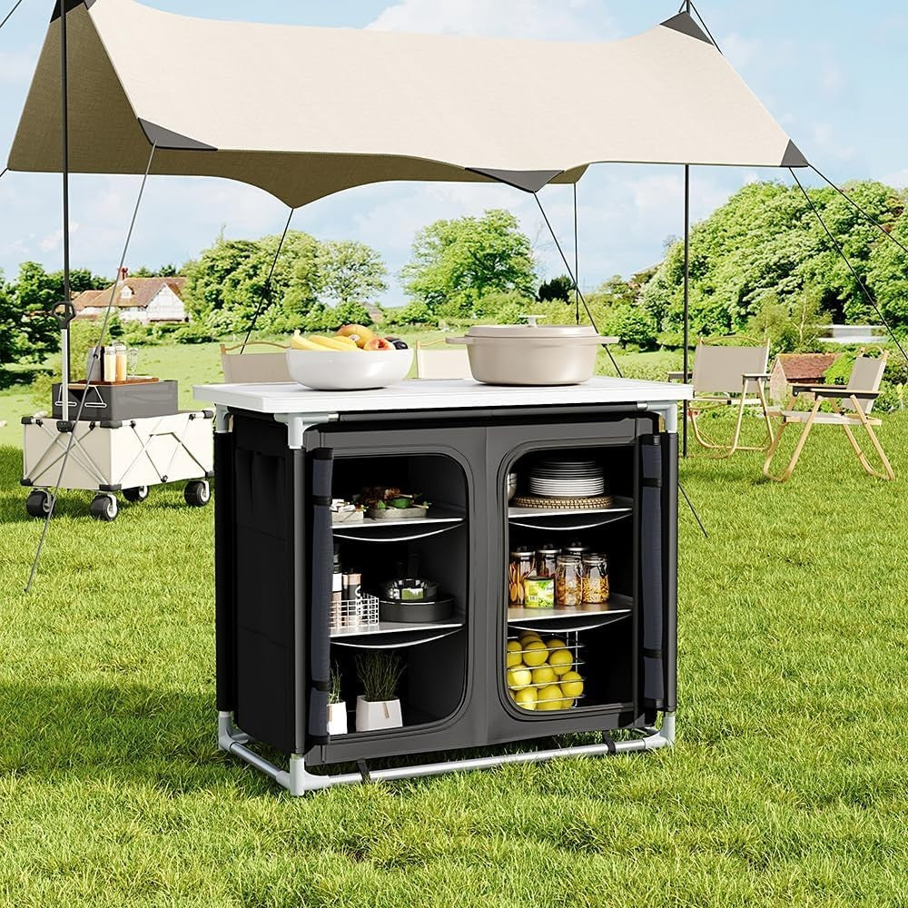 Portable Camping Kitchen Cupboard with 6 Shelves, Foldable Outdoor Storage