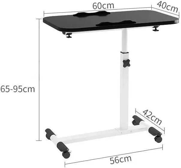 Adjustable Overbed Laptop Table with Wheels Tilt Top Bedside Desk Black