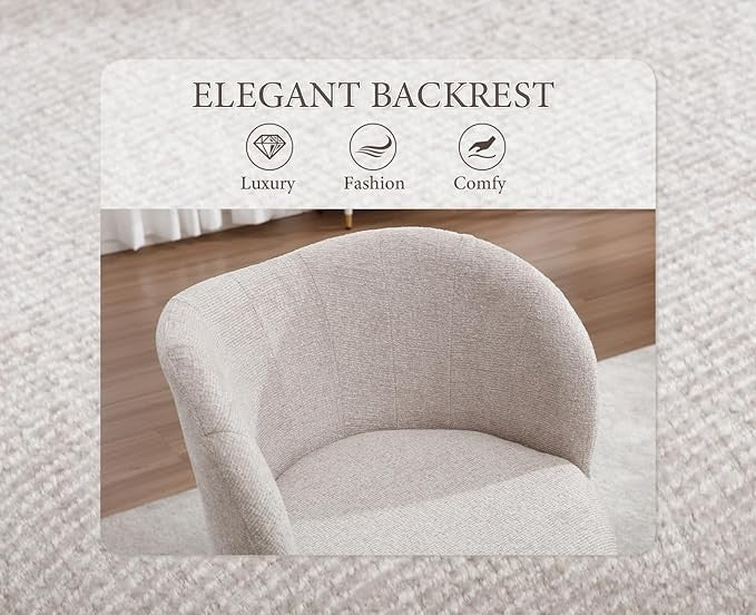 Chenille Accent Armchair Cocktail Chair Gold Metal Legs Beige