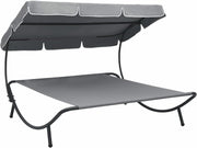 Outdoor Double Sun Lounger with Canopy Weatherproof Patio Daybed Grey
