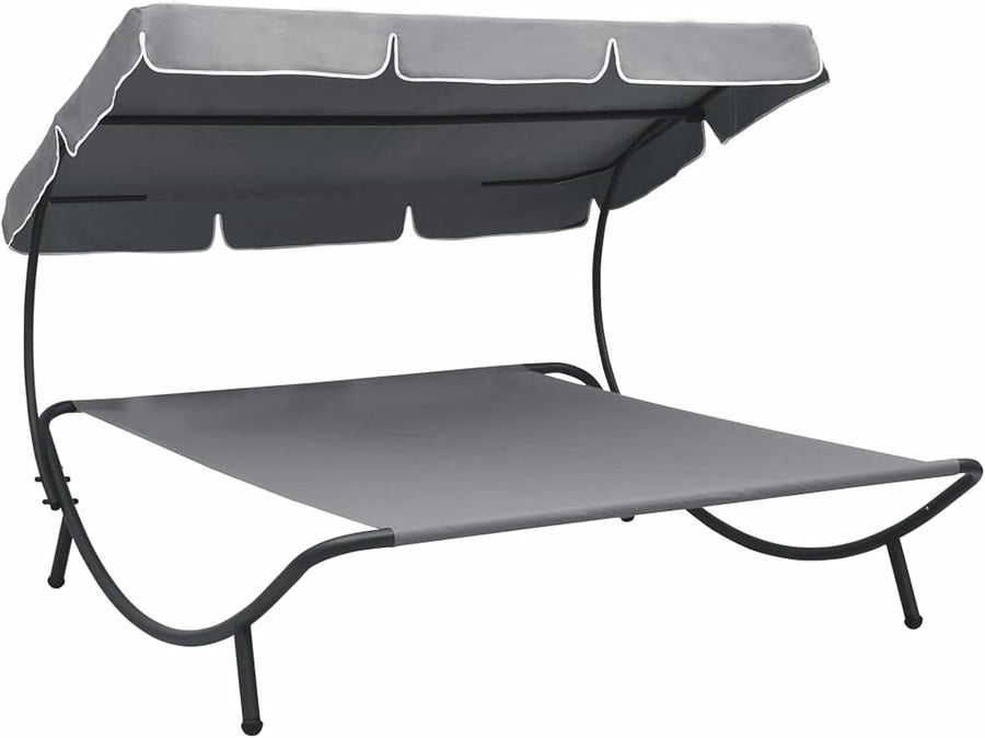 Outdoor Double Sun Lounger with Canopy Weatherproof Patio Daybed Grey