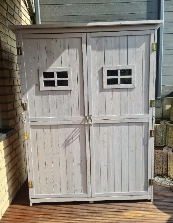 127x50x164cm Wooden Garden Shed Grey Storage Box Outdoor Cabinet