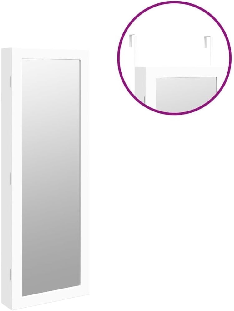 Wall Mounted Mirror Jewelry Cabinet Lockable Slim Storage Armoire White