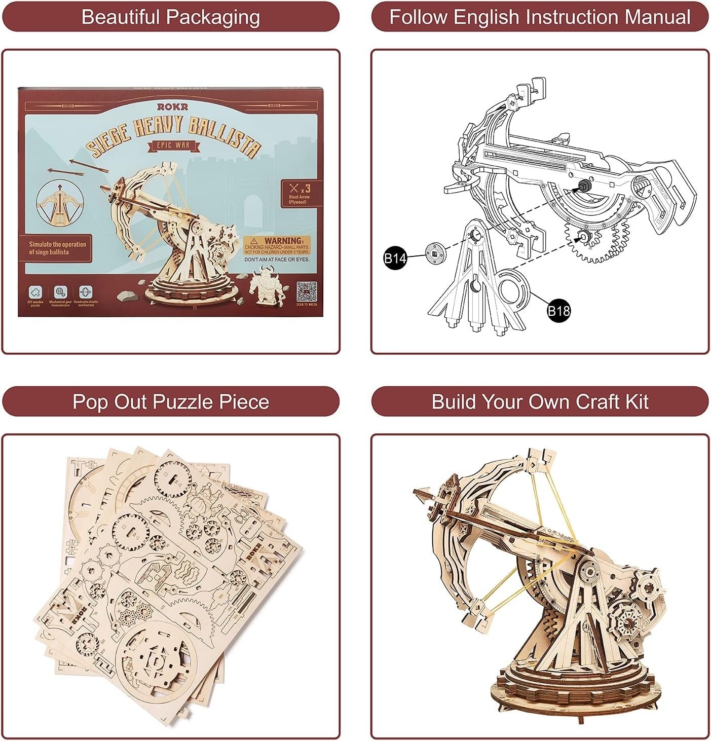 3D Wooden Catapult Model Kit DIY Launcher Puzzle Retro Desk Decor