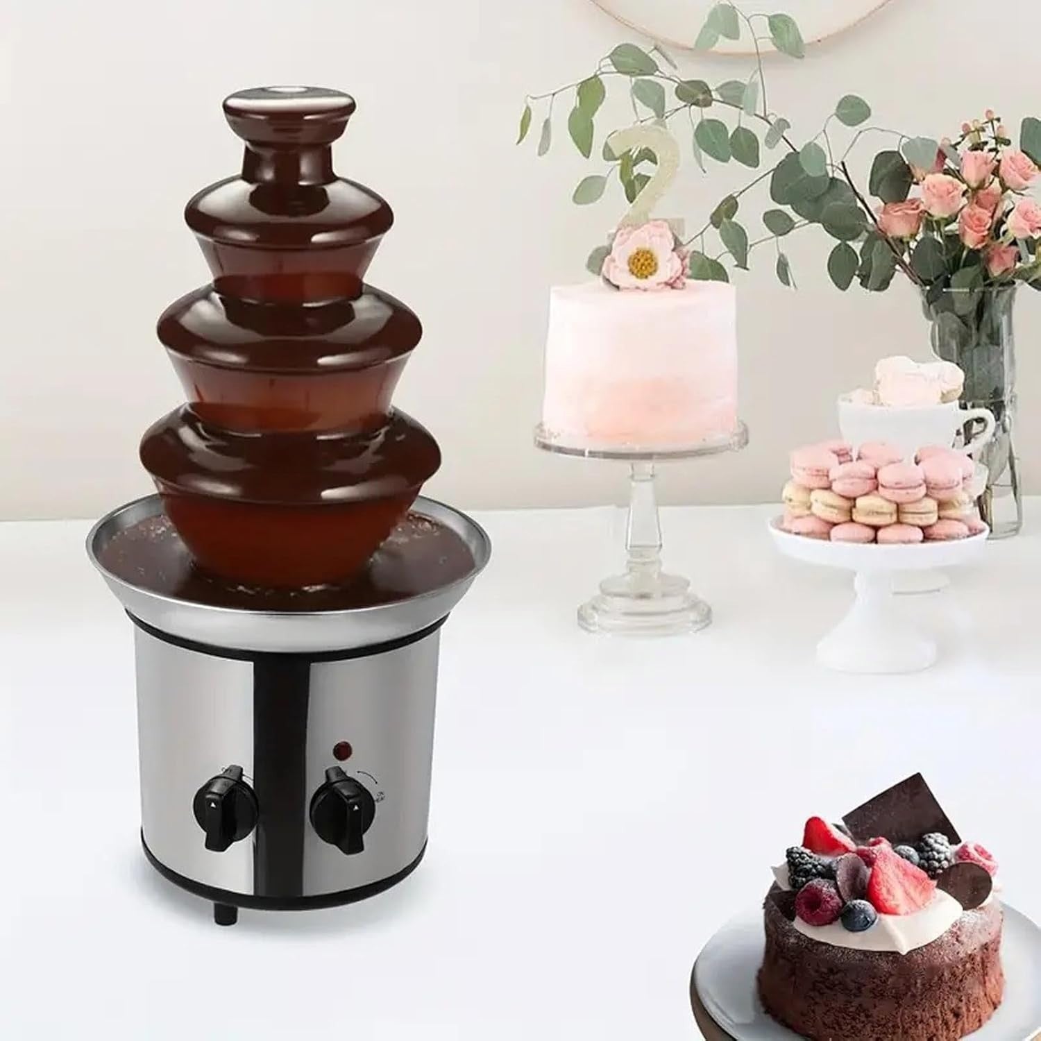 4 Tier Chocolate Fountain Stainless Steel Fondue Machine 4lb