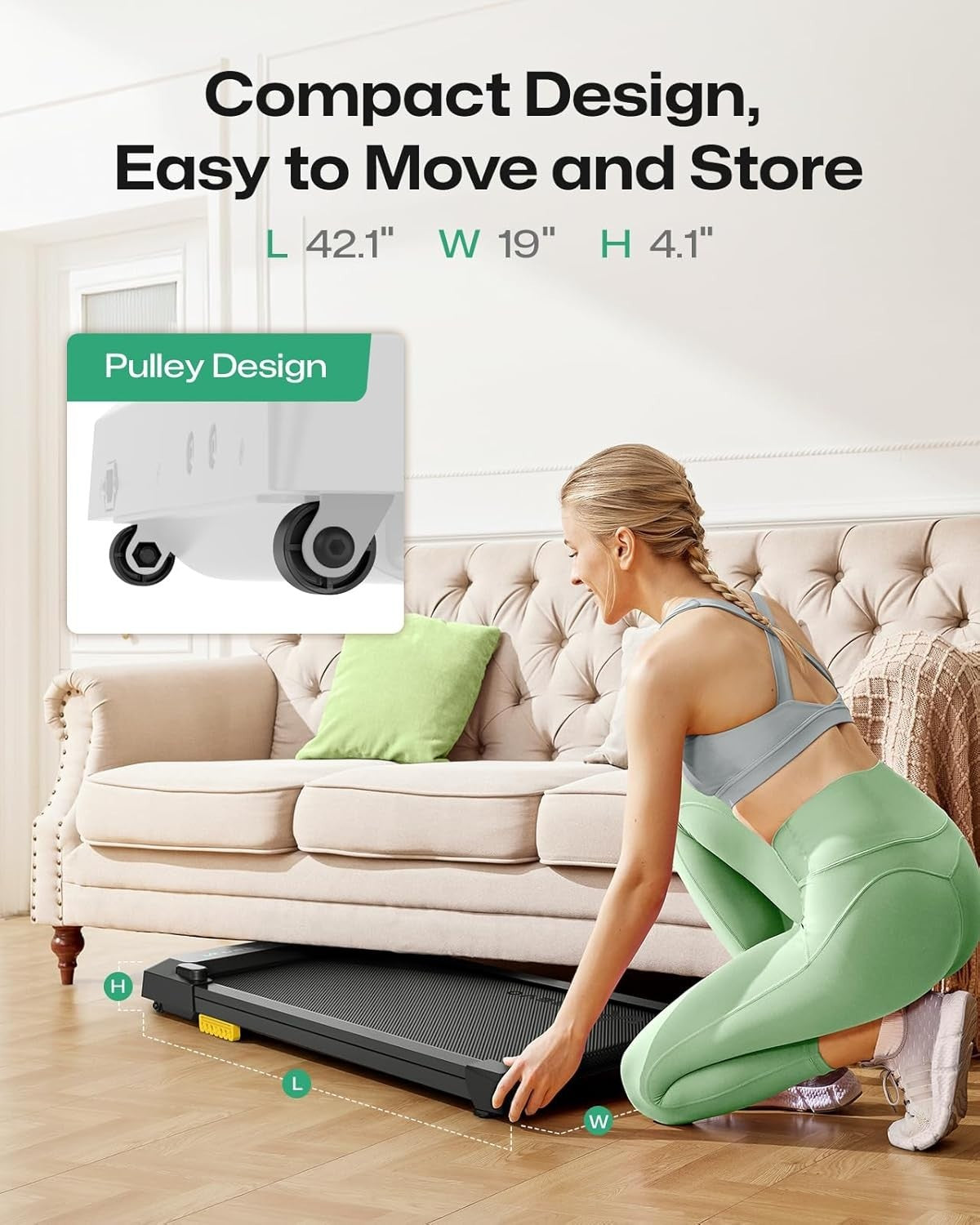 Compact 3-in-1 Under Desk Treadmill | Portable, Quiet, Shock Absorbing