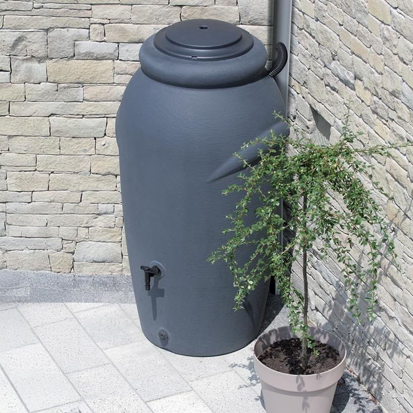 210L Anthracite Garden Water Butt with Tap & Complete Connection Kit