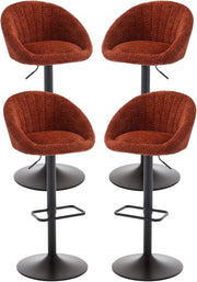 Set of 4 Brown Chenille Bar Stools Adjustable Swivel Counter Chairs