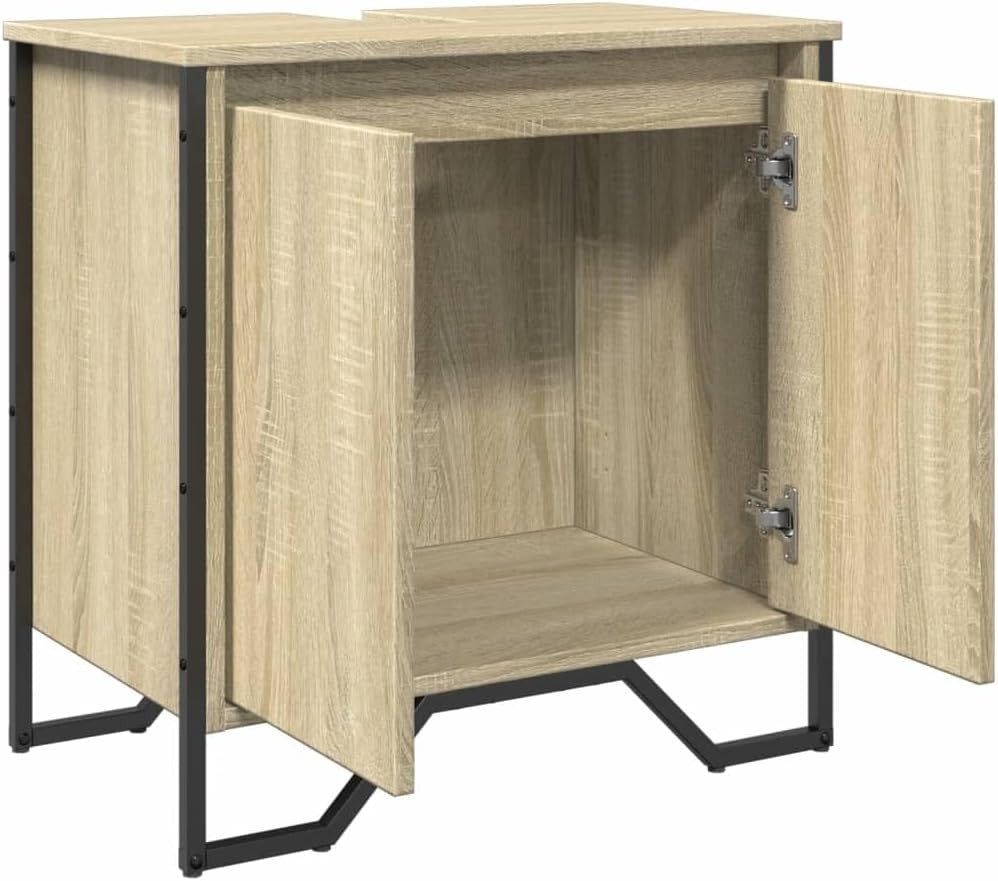 Modern Bathroom Vanity Unit Sonoma Oak – Under Sink Cabinet 2 Door Storage 60x60