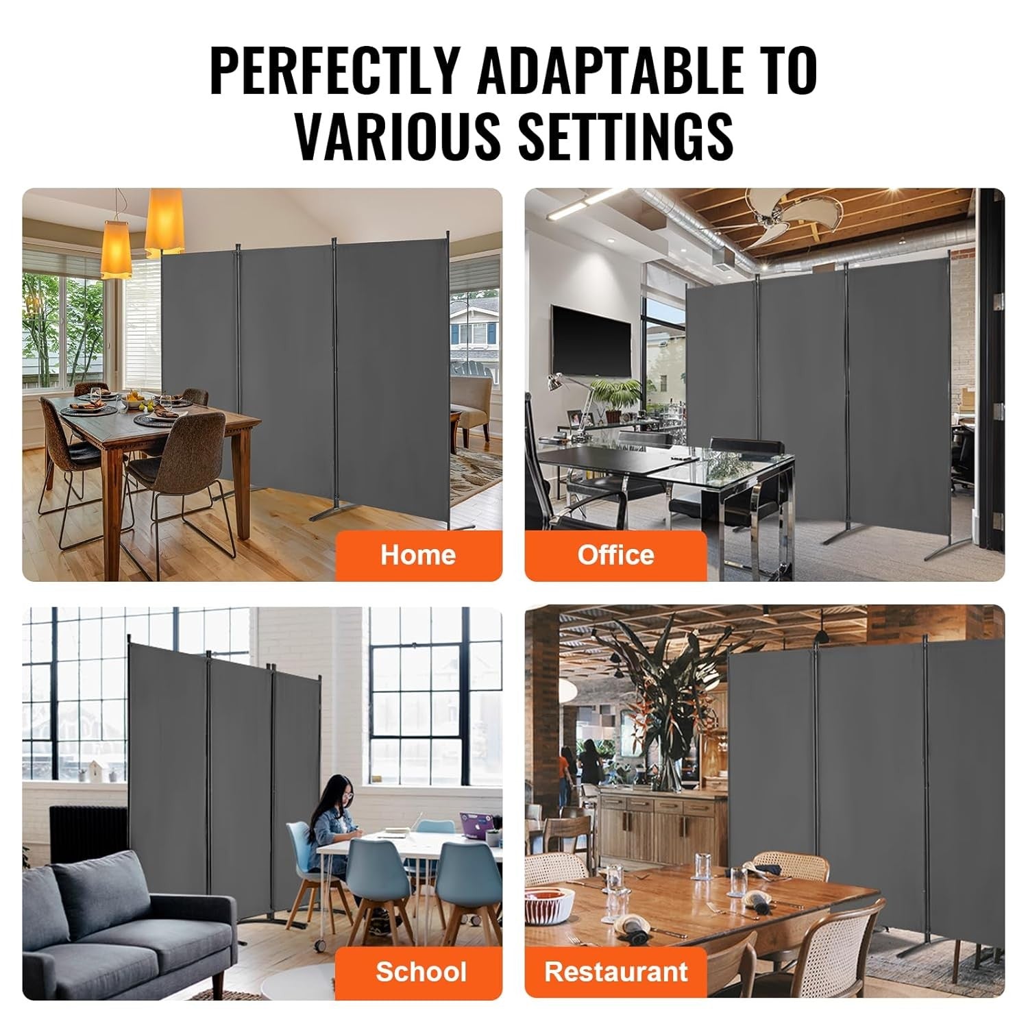 3 Panel Grey Folding Room Divider Privacy Screen Partition 260x184cm