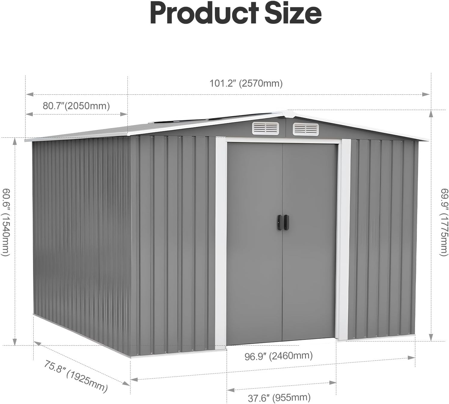 Heavy Duty 8x6 ft Outdoor Metal Garden Shed Lockable Storage Unit