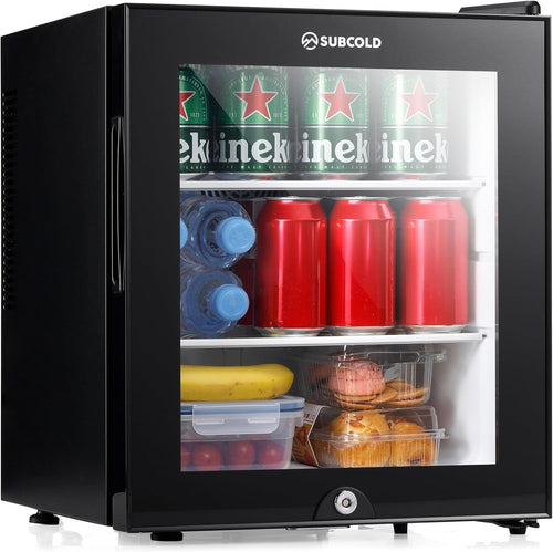 Mini Fridge 30L Compact Table Top Frost-Free LED Glass Door Black